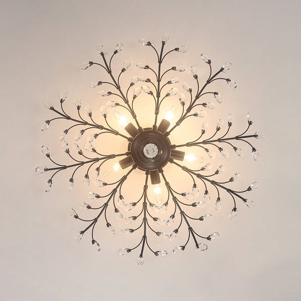 Art Deco Vintage 5 - Light Flower Basket Crystal Semi Flush Mount Ceiling Light - Yiilighting