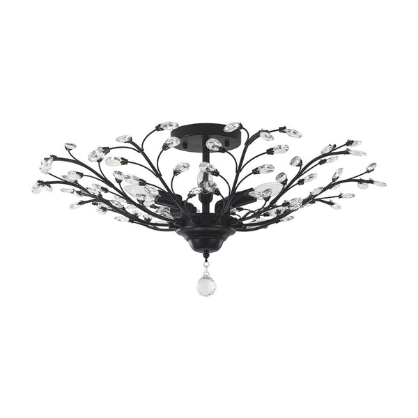 Art Deco Vintage 5 - Light Flower Basket Crystal Semi Flush Mount Ceiling Light - Yiilighting