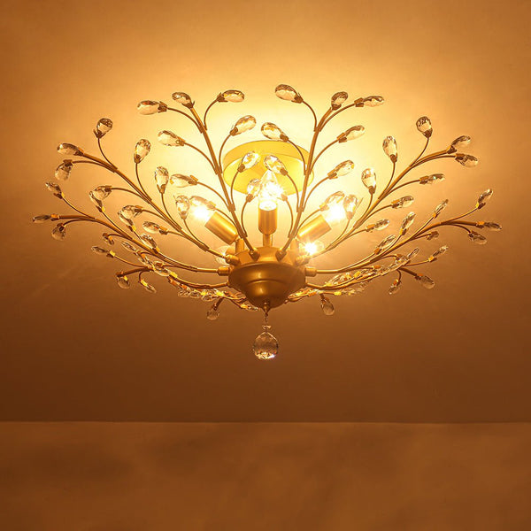 Art Deco Vintage 5 - Light Flower Basket Crystal Semi Flush Mount Ceiling Light - Yiilighting