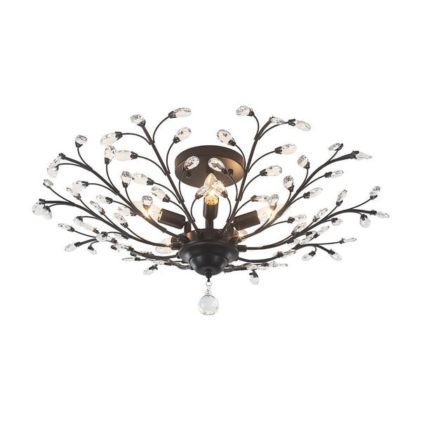 Art Deco Vintage 5 - Light Flower Basket Crystal Semi Flush Mount Ceiling Light - Yiilighting