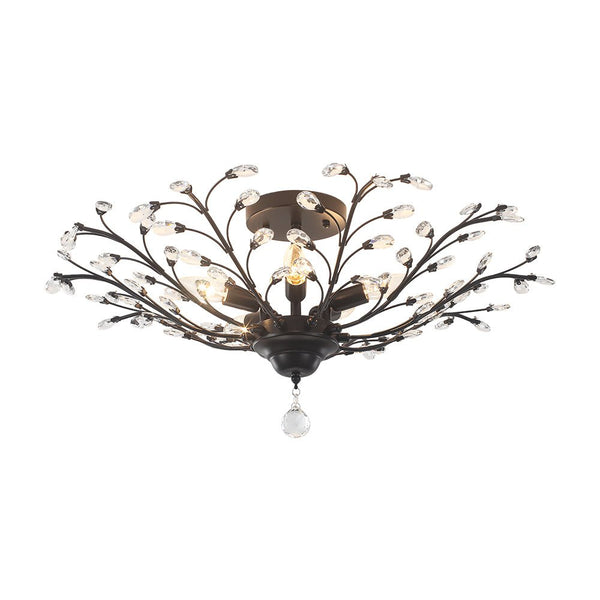 Art Deco Vintage 5 - Light Flower Basket Crystal Semi Flush Mount Ceiling Light - Yiilighting