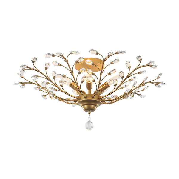 Art Deco Vintage 5 - Light Flower Basket Crystal Semi Flush Mount Ceiling Light - Yiilighting