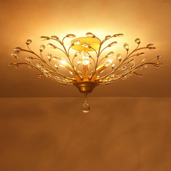 Art Deco Vintage 5 - Light Flower Basket Crystal Semi Flush Mount Ceiling Light - Yiilighting