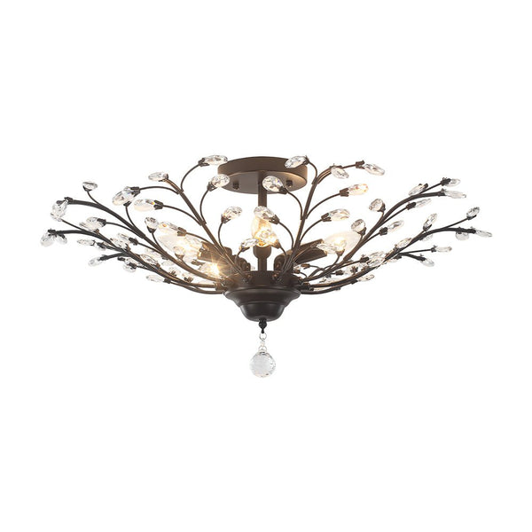 Art Deco Vintage 5 - Light Flower Basket Crystal Semi Flush Mount Ceiling Light - Yiilighting
