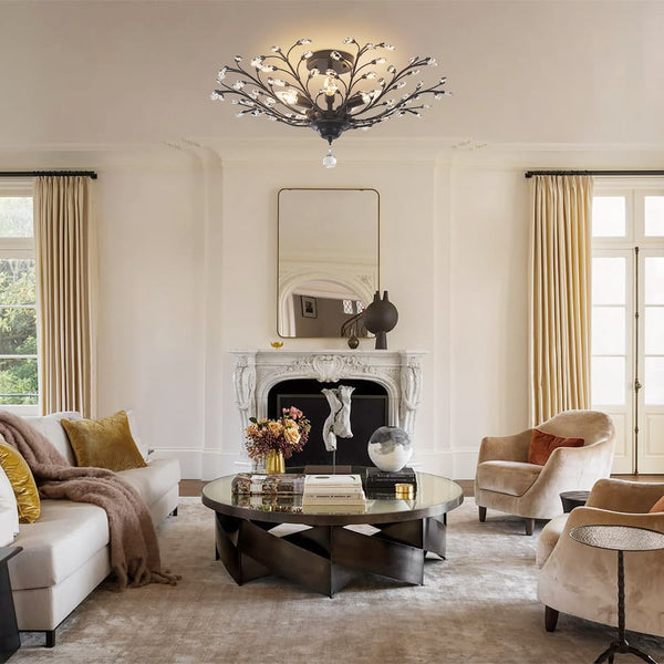 Art Deco Vintage 5 - Light Flower Basket Crystal Semi Flush Mount Ceiling Light - Yiilighting