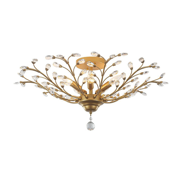 Art Deco Vintage 5 - Light Flower Basket Crystal Semi Flush Mount Ceiling Light - Yiilighting