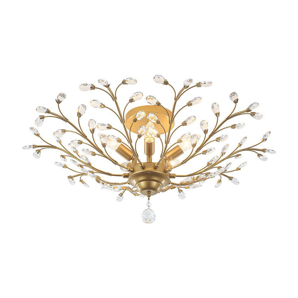Art Deco Vintage 5 - Light Flower Basket Crystal Semi Flush Mount Ceiling Light - Yiilighting