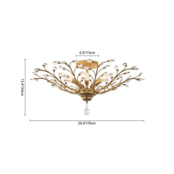 Art Deco Vintage 5 - Light Flower Basket Crystal Semi Flush Mount Ceiling Light - Yiilighting