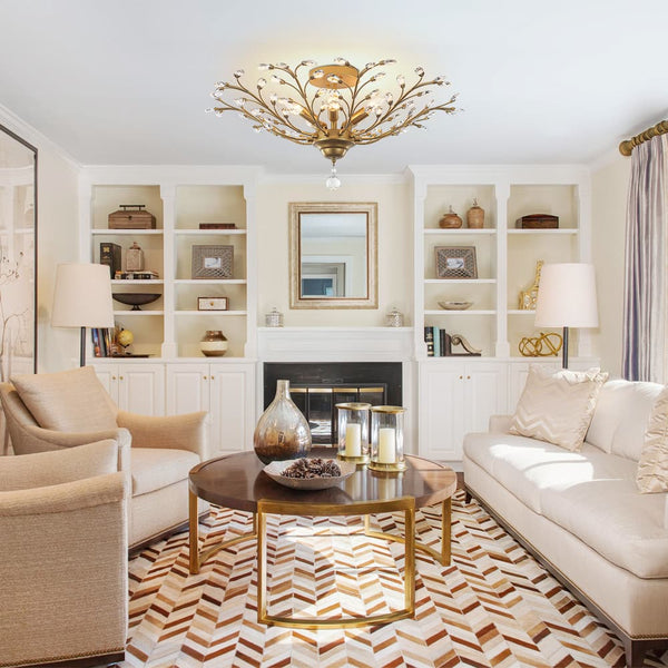 Art Deco Vintage 5 - Light Flower Basket Crystal Semi Flush Mount Ceiling Light - Yiilighting