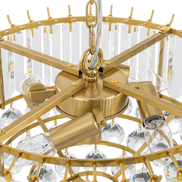 Bauhaus 5-Light Brass Round Drum Tiered Crystal Chandelier - Yiilighting