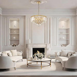 Bauhaus 5-Light Brass Round Drum Tiered Crystal Chandelier - Yiilighting