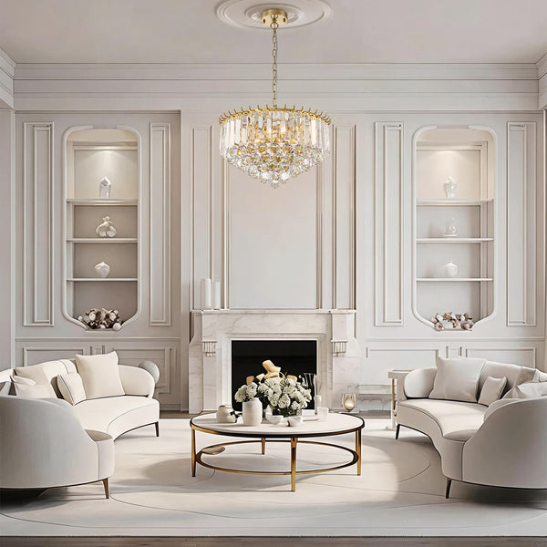 Bauhaus 5-Light Brass Round Drum Tiered Crystal Chandelier - Yiilighting