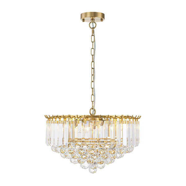 Bauhaus 5-Light Brass Round Drum Tiered Crystal Chandelier - Yiilighting