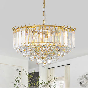 Bauhaus 5-Light Brass Round Drum Tiered Crystal Chandelier - Yiilighting