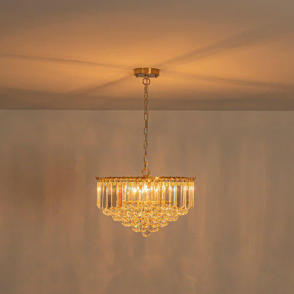 Bauhaus 5-Light Brass Round Drum Tiered Crystal Chandelier - Yiilighting