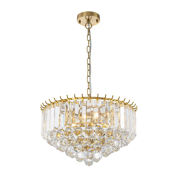 Bauhaus 5-Light Brass Round Drum Tiered Crystal Chandelier - Yiilighting