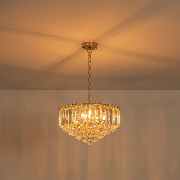 Bauhaus 5-Light Brass Round Drum Tiered Crystal Chandelier - Yiilighting