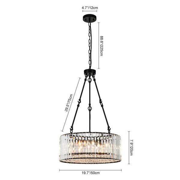 Bauhaus 5 - Light Drum Crystal Chandelier with Adjustable Chains/Rods - Yiilighting