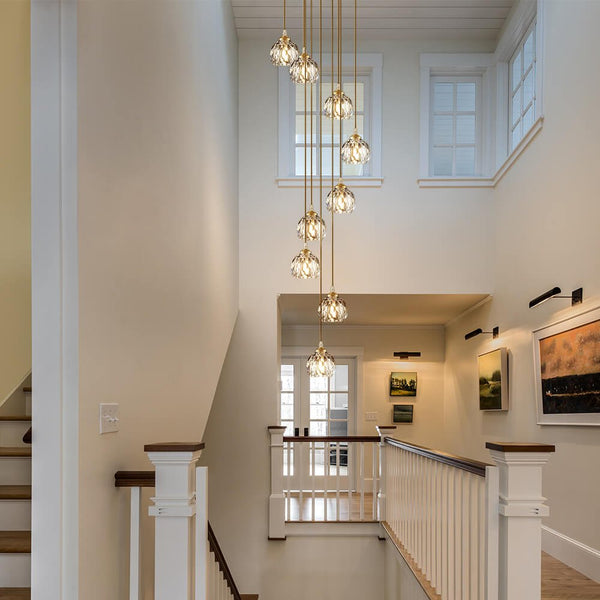 Bauhaus 5/9 - Light Disc Staircase Swirl Cluster Crystal Pendant Light - Yiilighting