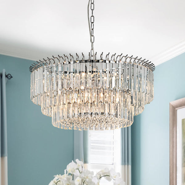 Bauhaus 9 - Light Round Drum Tiered Crystal Chandelier - Yiilighting