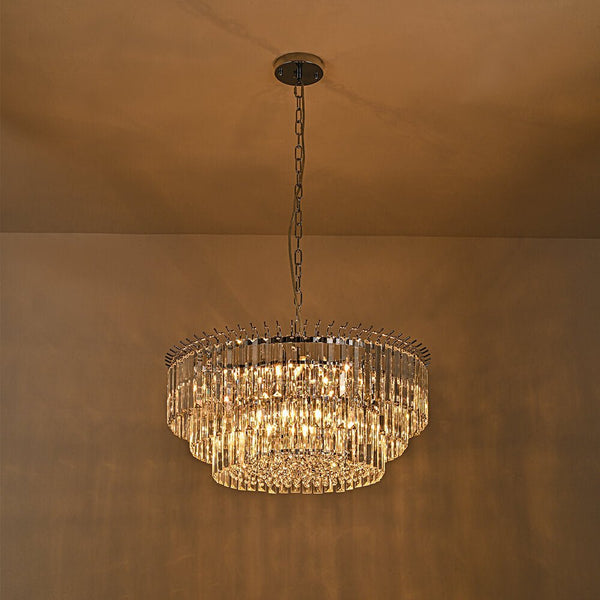 Bauhaus 9 - Light Round Drum Tiered Crystal Chandelier - Yiilighting