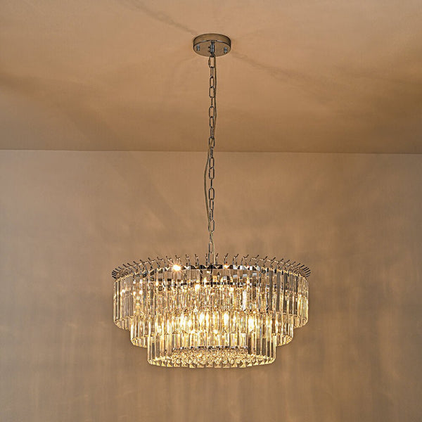 Bauhaus 9 - Light Round Drum Tiered Crystal Chandelier - Yiilighting