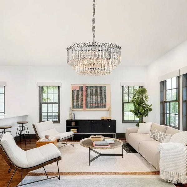 Bauhaus 9 - Light Round Drum Tiered Crystal Chandelier - Yiilighting