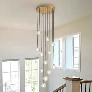Bauhaus Glam 12 - Light Staircase Cluster Crystal Multi - Drop Tassel Pendant Light - Yiilighting