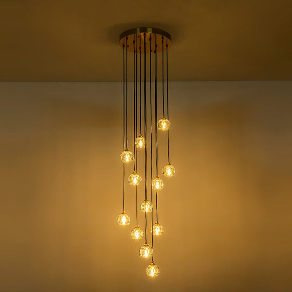 Bauhaus Glam 12 - Light Staircase Cluster Crystal Multi - Drop Tassel Pendant Light - Yiilighting