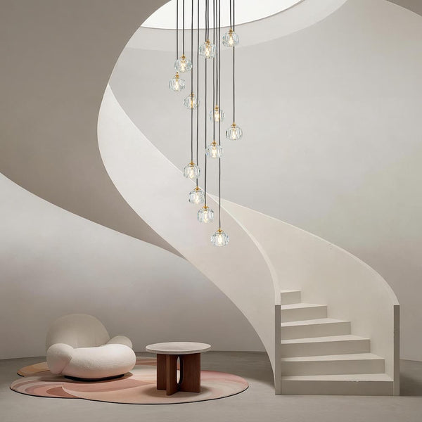Bauhaus Glam 12 - Light Staircase Cluster Crystal Multi - Drop Tassel Pendant Light - Yiilighting