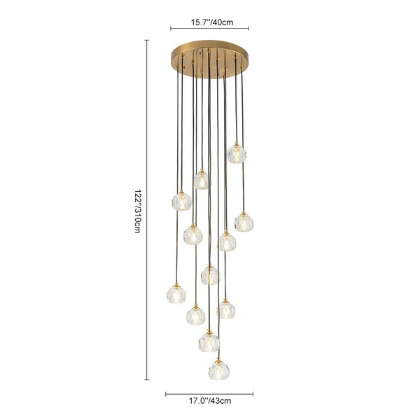 Bauhaus Glam 12 - Light Staircase Cluster Crystal Multi - Drop Tassel Pendant Light - Yiilighting