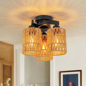 Boho 3 - Light Hand - Woven Rope Cage Semi - Flush Mount - Yiilighting