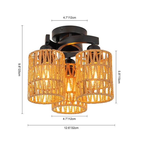 Boho 3 - Light Hand - Woven Rope Cage Semi - Flush Mount - Yiilighting