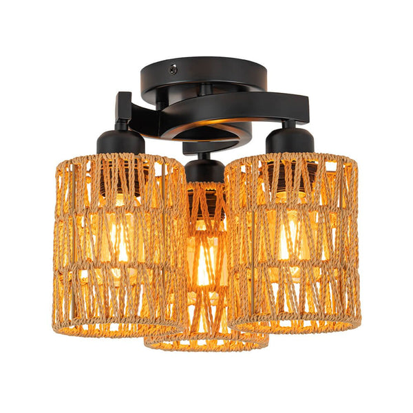 Boho 3 - Light Hand - Woven Rope Cage Semi - Flush Mount - Yiilighting