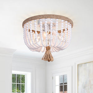 Coastal Wood Beaded Flush Mount Ceiling Light - Yiilighting