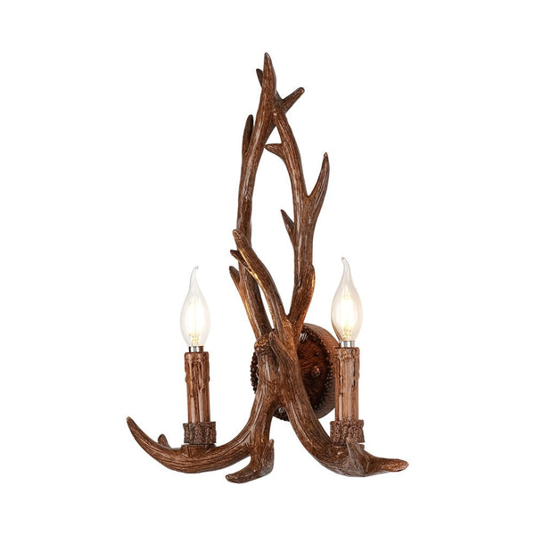 Country Rustic Deer Antler Two Candle Style Wall Sconce - Yiilighting