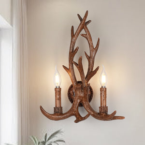 Country Rustic Deer Antler Two Candle Style Wall Sconce - Yiilighting