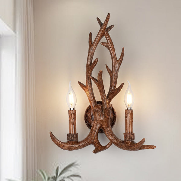 Country Rustic Deer Antler Two Candle Style Wall Sconce - Yiilighting