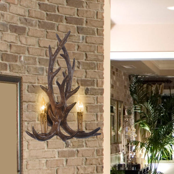 Country Rustic Deer Antler Two Candle Style Wall Sconce - Yiilighting
