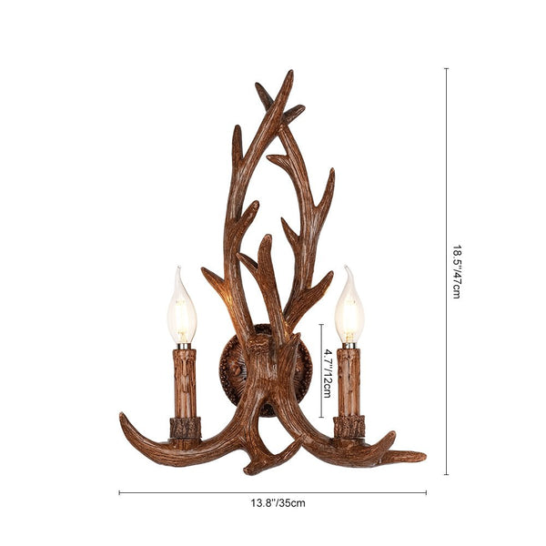 Country Rustic Deer Antler Two Candle Style Wall Sconce - Yiilighting