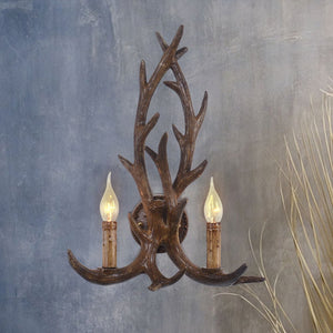 Country Rustic Deer Antler Two Candle Style Wall Sconce - Yiilighting