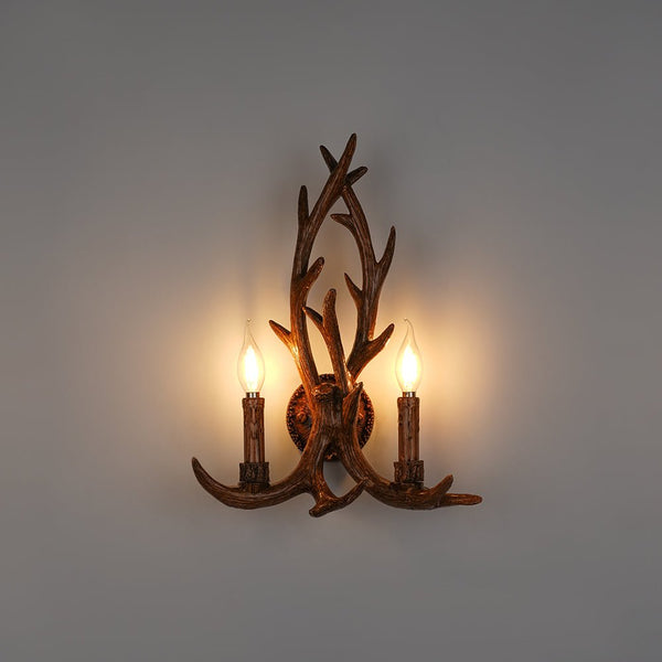 Country Rustic Deer Antler Two Candle Style Wall Sconce - Yiilighting