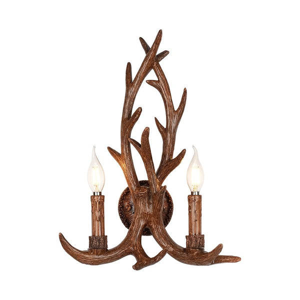 Country Rustic Deer Antler Two Candle Style Wall Sconce - Yiilighting