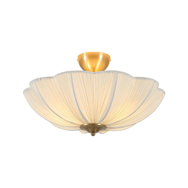 Cream 3-Light Ethereal Pleat Blooming Flower Fabric Semi-Flush Ceiling Light - Yiilighting