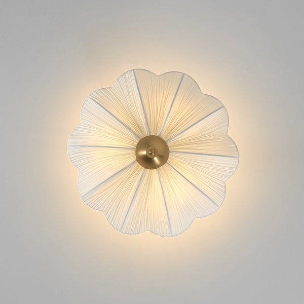 Cream 3-Light Ethereal Pleat Blooming Flower Fabric Semi-Flush Ceiling Light - Yiilighting