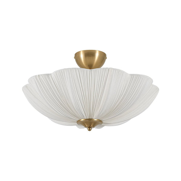 Cream 3-Light Ethereal Pleat Blooming Flower Fabric Semi-Flush Ceiling Light - Yiilighting
