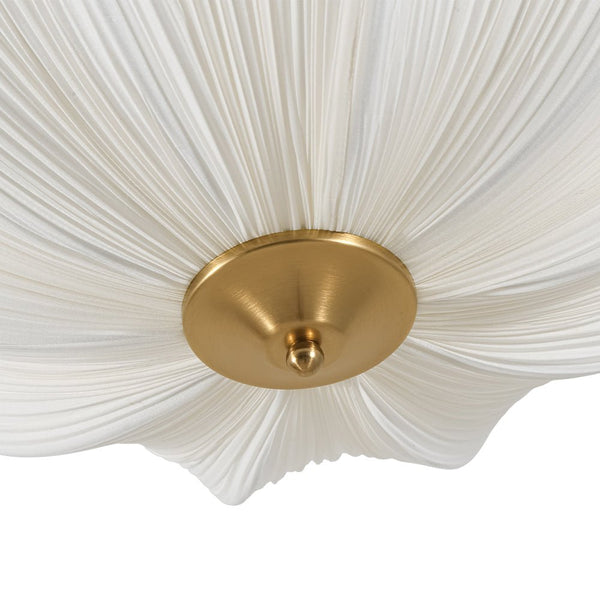 Cream 3-Light Ethereal Pleat Blooming Flower Fabric Semi-Flush Ceiling Light - Yiilighting