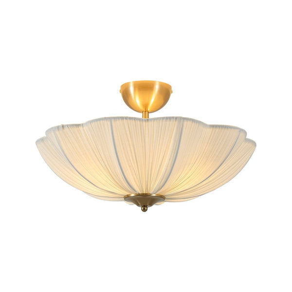 Cream 3-Light Ethereal Pleat Blooming Flower Fabric Semi-Flush Ceiling Light - Yiilighting