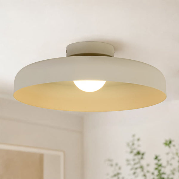 Cream Style Minimalist Khaki Matte Shallow Pan Semi Flush Mount - Yiilighting