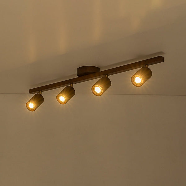 Farmhouse 4-Light Adjustable Walnut Wood Linear Ceiling Tracking Light - Yiilighting